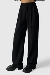 Pantalones de cintura alta con dos botones - Negro